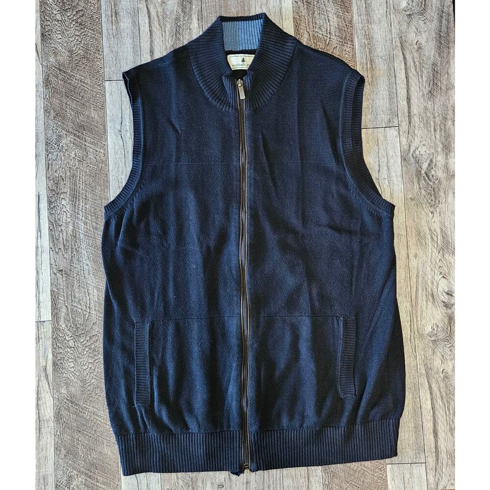 Southern Pines Sweater Vest Men L Full Zip Golf Pocket Knit Leather Quiet Luxury
